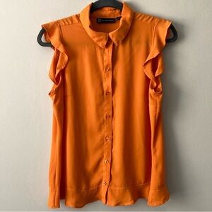 New York & Co. Sleeveless Ruffled Blouse - Orange Size M